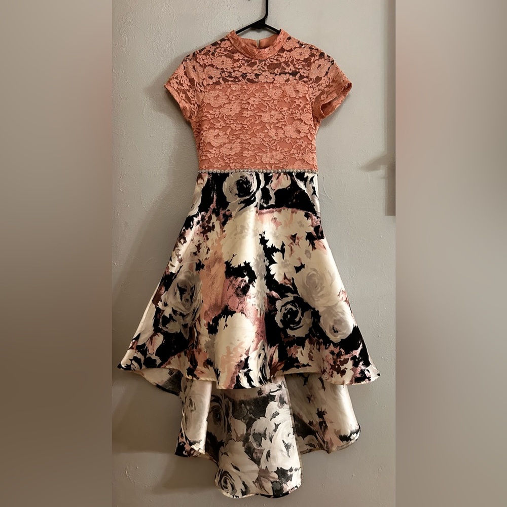 Speechless Pink and Cream Floral Kids Formal Dress
